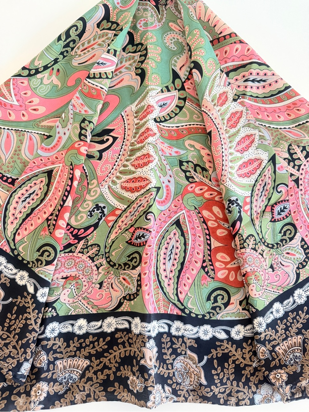 Paisley Border Print Scarf in Coral, Mint & Black